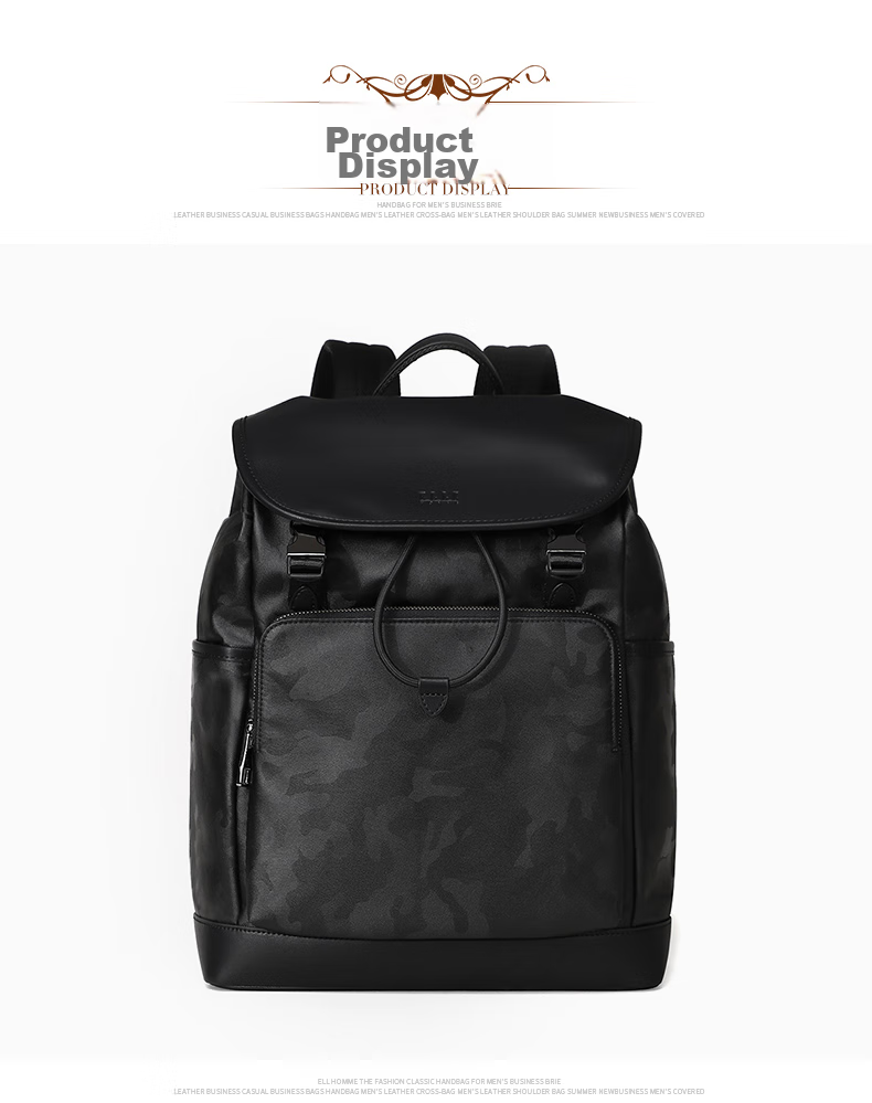 ELLE HOMME Men's Backpack, Trendy Camouflage Nylon Bag, Casual Large-Capacity 14-Inch Laptop Bag, 06260 Black 12
