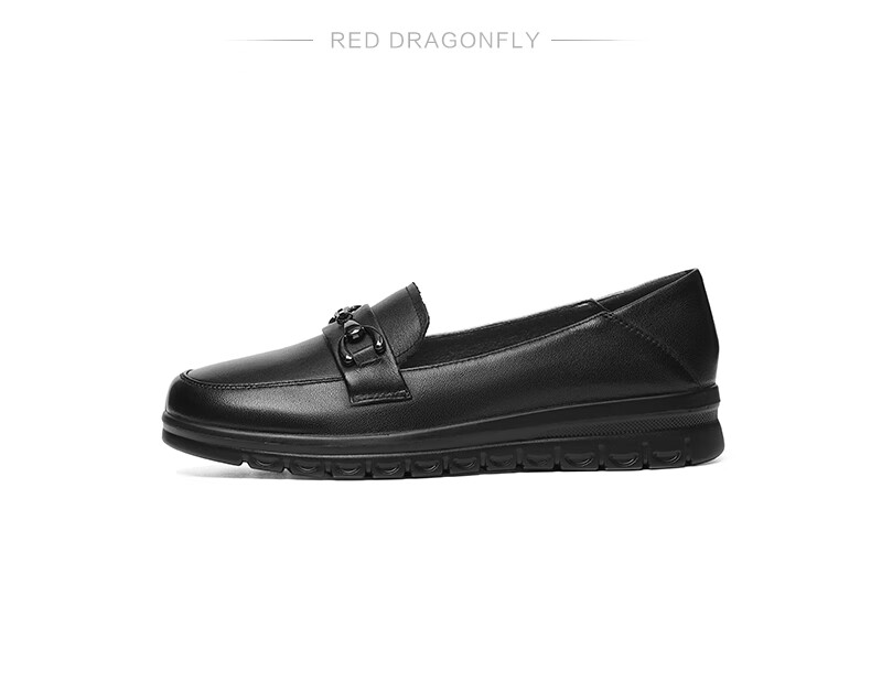 RED DRAGONFLY Mom Shoes, Autumn Slip-On Loafers for Women, Soft-Soled Middle-Aged And Elderly Leather Shoes WJB15811, Black, Size 36 6