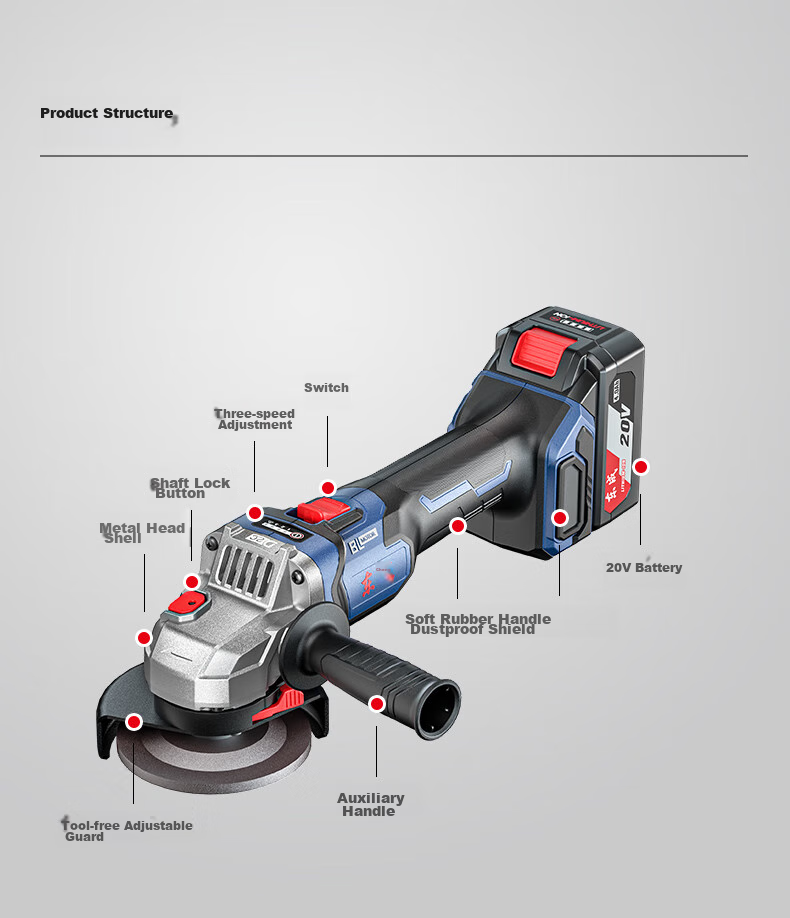 Dongcheng Brushless DCSM04-100E Cordless Angle Grinder, Lithium Battery Grinding Machine, Cutting Machine, Polishing Machine, Household Hand Grinder 18