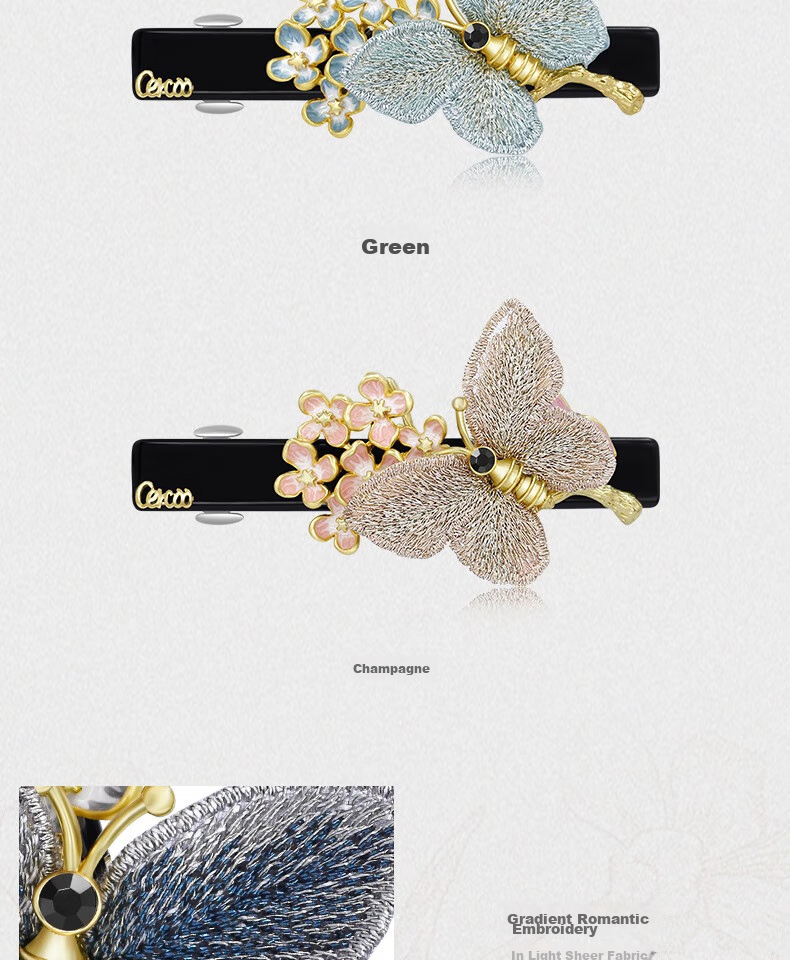 Cercoo Embroidered Butterfly Hair Clip, Elegant Back-Of Barrette, Headpiece with Spring Clip, Hair Accessory, Mid-Autumn Festival Gift 9