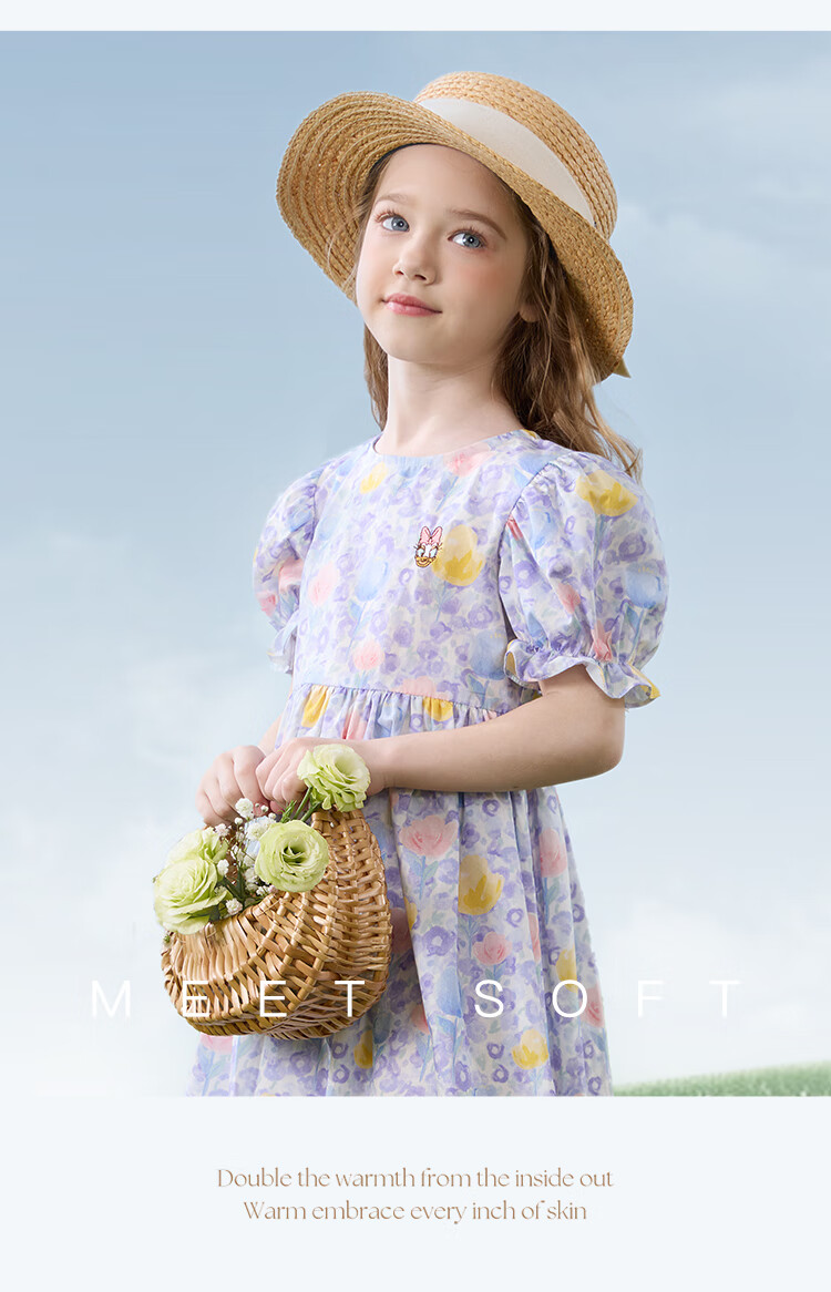 Disney Girls' Dress Children's Summer Cotton Princess Floral Dress Stylish Kidswear 2DQ040 Blue Size 160 9