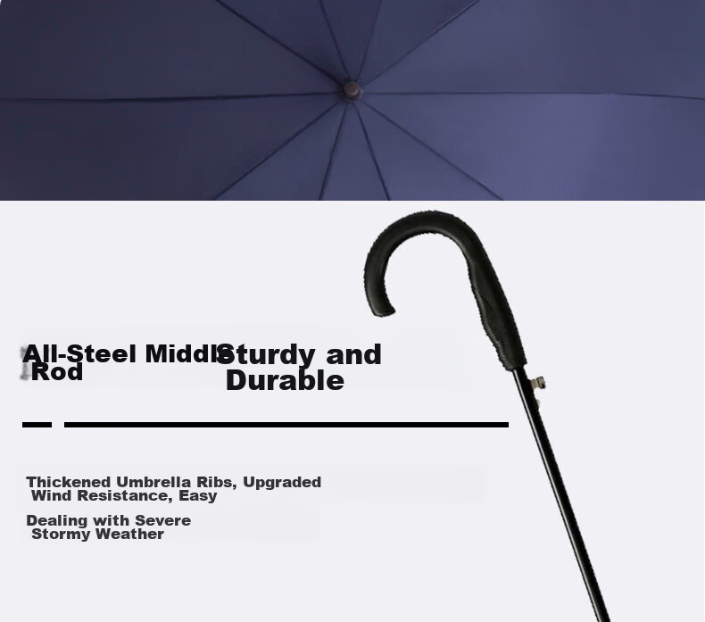 Tiantangshan Windproof Double Umbrella, Long Handle, 10 Ribs, Extra Large Size, Semi-Automatic Straight Pole, Suitable for Both Sun And Rain, Business Umbrella, Sky Gray Color 7
