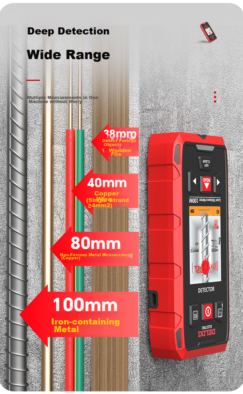 DELIXI ELECTRIC Multi-Function Wall Detector for Metal, Rebar, And Wood Detection with Red Light Ranging up to 100 Meters 6