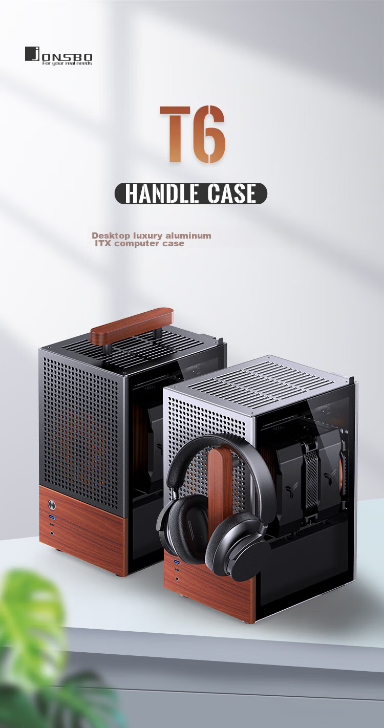 JONSBO T6 Black ITX Laptop Case (3mm Aluminum Alloy Shell, 8mm North American Black Walnut Wood, ITX Form Factor, Mini Size) 2