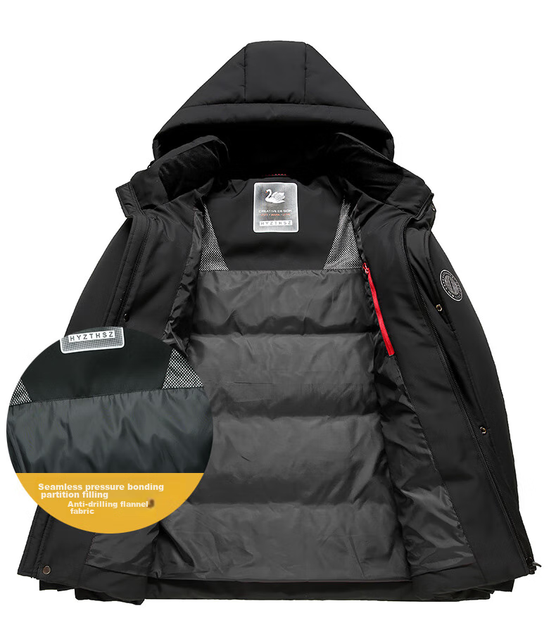 SNOWFLYING Men's Short down Jacket with Detachable Hood, Thickened Warm Casual Business Autumn And Winter Coat Menswear 185 8