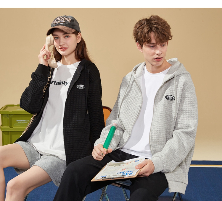 TonLion 2022 Couple's Jacket, Corn Pattern Hooded Coat, Casual Couple's Outerwear, 627130034001, Light Heather Gray, L 3
