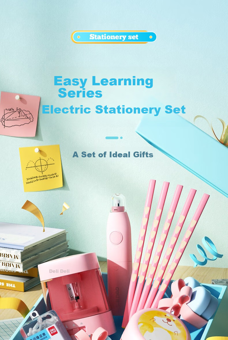 Deli Student Dual Power Electric Stationery Gift Box Set Including Electric Pencil Sharpener, Hole Pencils, Desktop Vacuum Cleaner, Eraser, Exam Supplies, Kindergarten Back-To Stationery, Birthday Gift 2