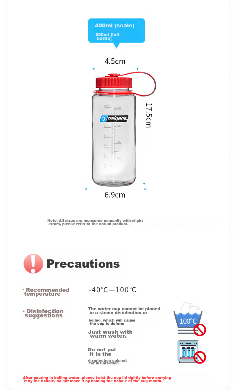 Nalgene Imported Plastic Water Bottle from USA, Outdoor Sports Cup for Men And Women Students, Summer Heat-Resistant Portable Measured Cup 500ml 12
