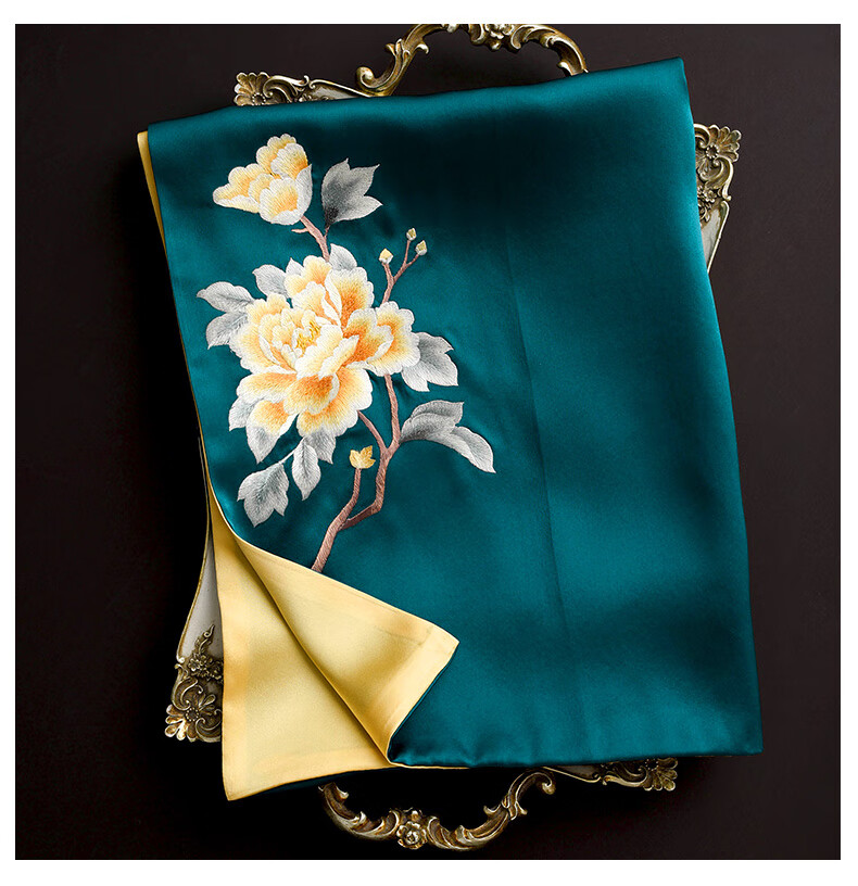 Hangsi Mansion Su Embroidery Silk Scarf Shawl Mulberry Silk Luxury Set Birthday Holiday Gift for Mom - Butterfly Green 27