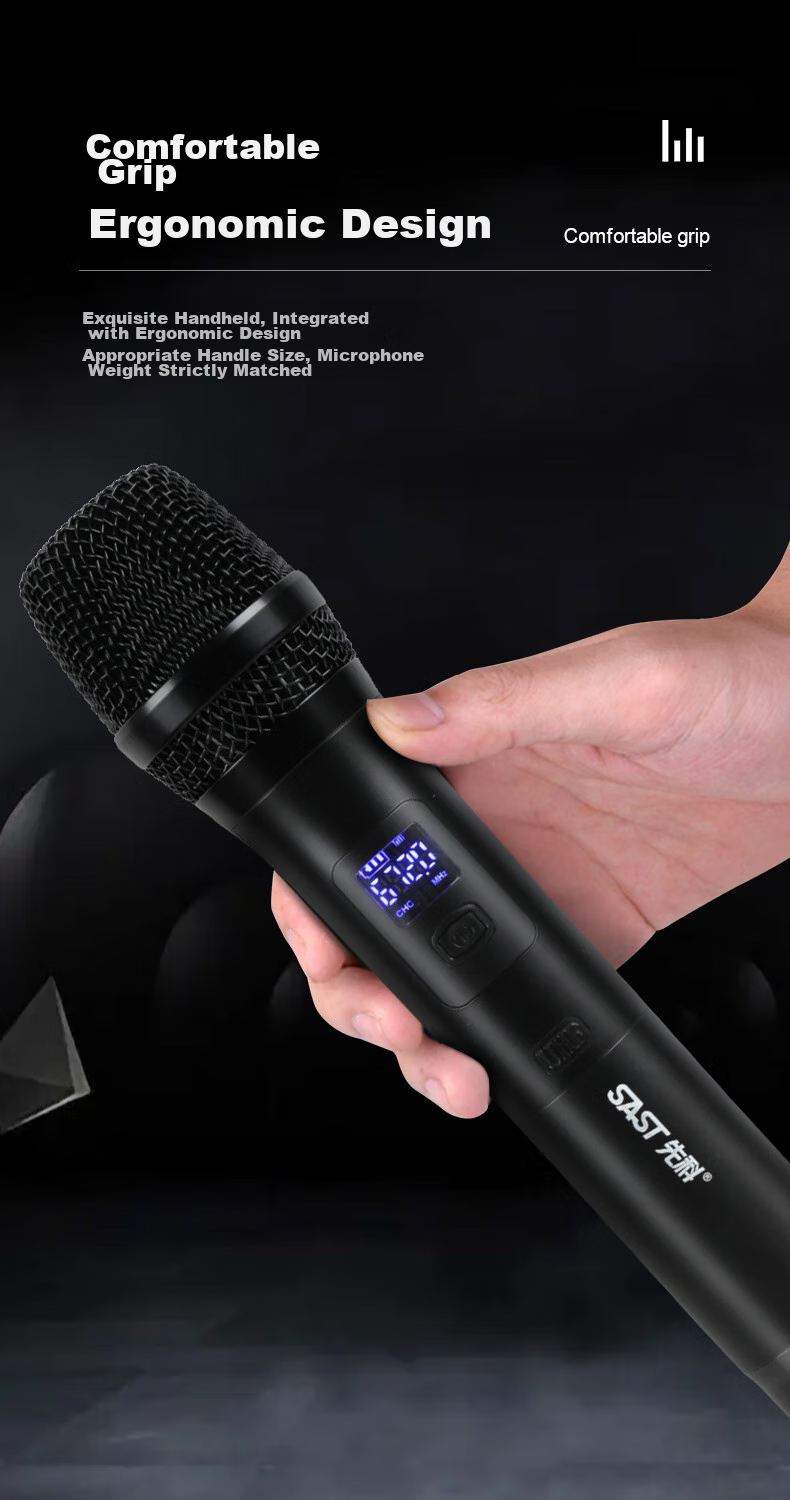 SAST Handheld Four-Channel Wireless Microphone, UHF Mic with Barrier-Free 100-Meter Transmission, Anti-Howling, Professional Stage Singing, Home Use, Conference Speaking, Training, Broadcasting, Wedding Banquet, KTV 10