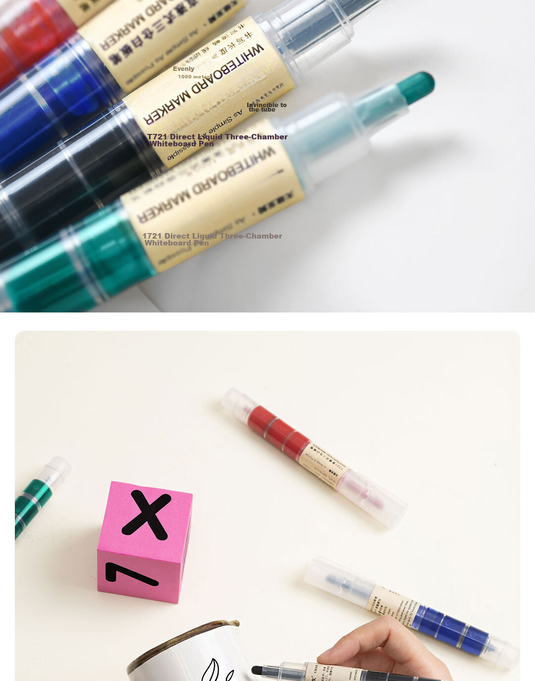 Snowhite Invincible Triple-Chamber Whiteboard Marker, Large Capacity Erasable Markers, Easy to Erase, Colored Pens, Office Supplies, Super Writing, 4 Colors 4 Pieces, T721 9