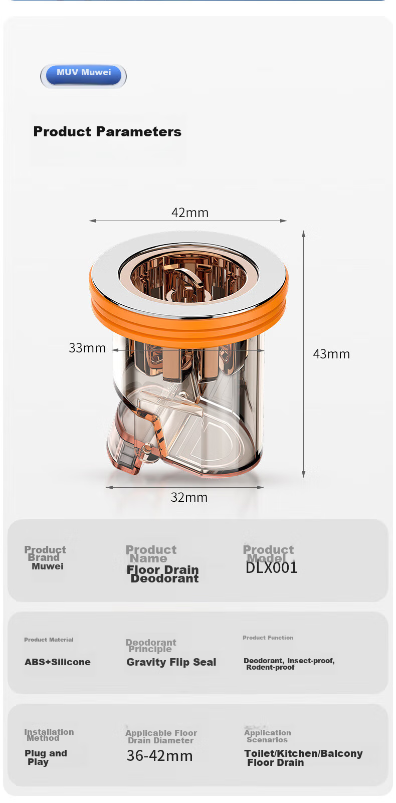 Muvi Drain Anti-Odor Core, Sewer Deodorizer, Bathroom Drain Anti-Odor Device, Anti-Backflow Pipe Blocker 14
