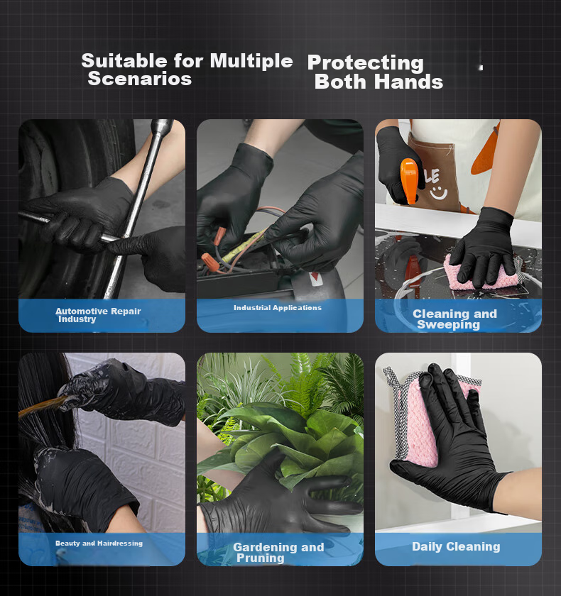 Jiazhanli Disposable Gloves, Nitrile Rubber Protective Thickened Durable Auto Repair Work Gloves, Black Nitrile Gloves, 100 Pieces/box, S Small Size 8