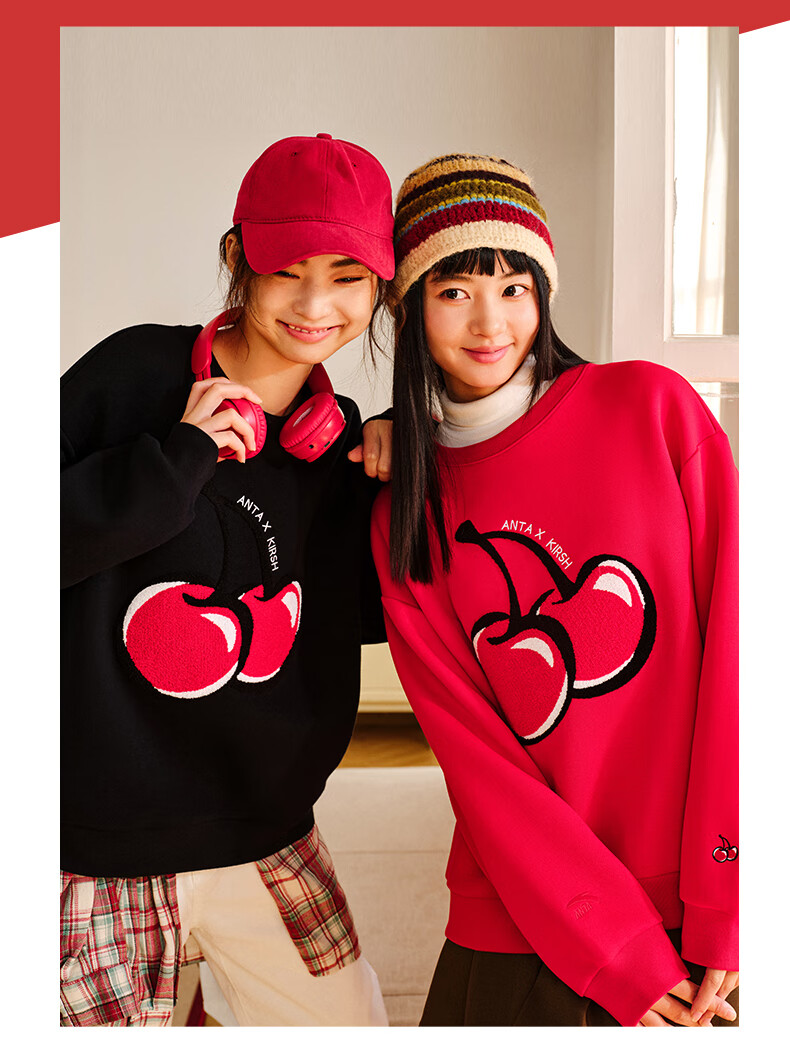 ANTA ×kirsh Collaboration | Cherry Round Neck Pullover Sweatshirt for Women, New Autumn Trendy Sports Top 4
