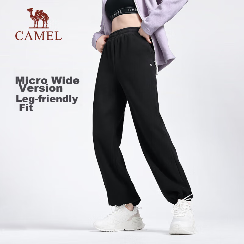 CAMEL Fleece-Lined Thickened Women's Loose Straight-Leg Pants, Running Yoga Sweatpants, Y23CY05013, Light Floral Gray, L