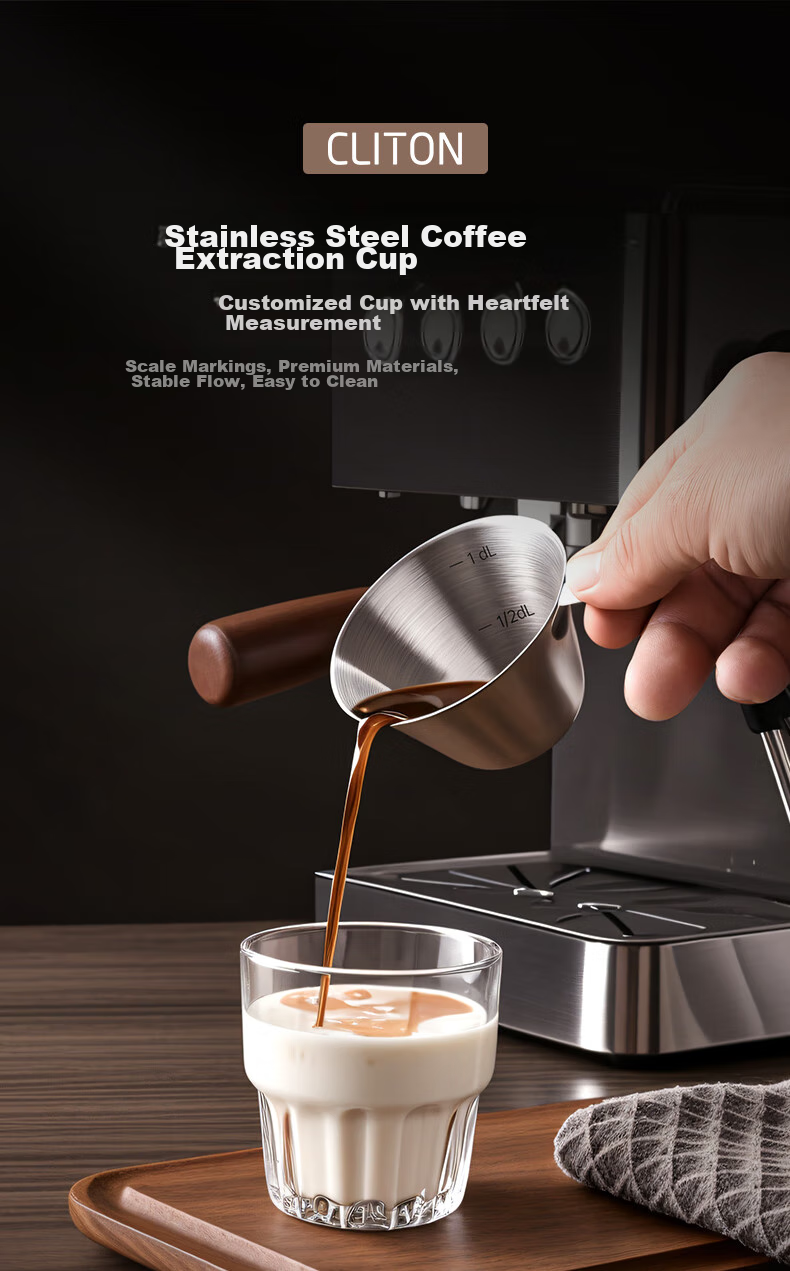 CLITON 304 Stainless Steel Coffee Extraction Cup with Scale, Small Milk Jug, Ounce Cup, Italian Espresso Measuring Cup, 100ml 1