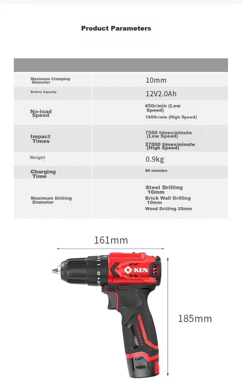 KEN 12V Impact Drill Q12XT-2 Brushless Lithium Drill, Multi-Functional Electric Drill, Household Screwdriver, Power Tool 17