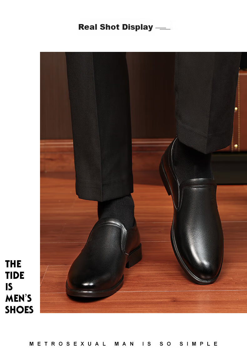 LAORENTOU Men's Leather Shoes, Top-Grain Cowhide Slip-On Business Casual Shoes Driving Shoes Loafers for Men A30305 Black 43 13