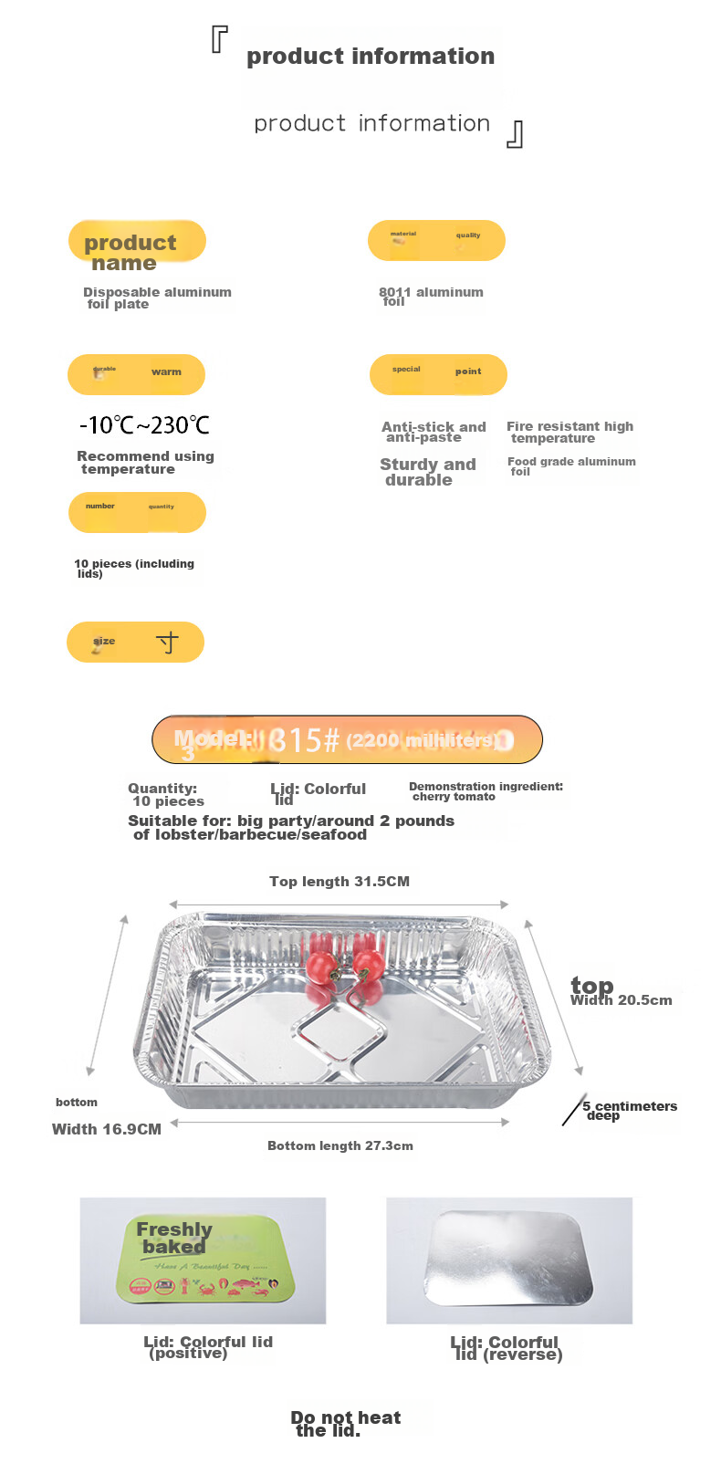Babike Aluminum Foil Takeout Boxes, 2200ml*10 Pieces, Disposable Containers for Seafood, Crayfish, Camping, Barbecue, And Takeout Packaging 6