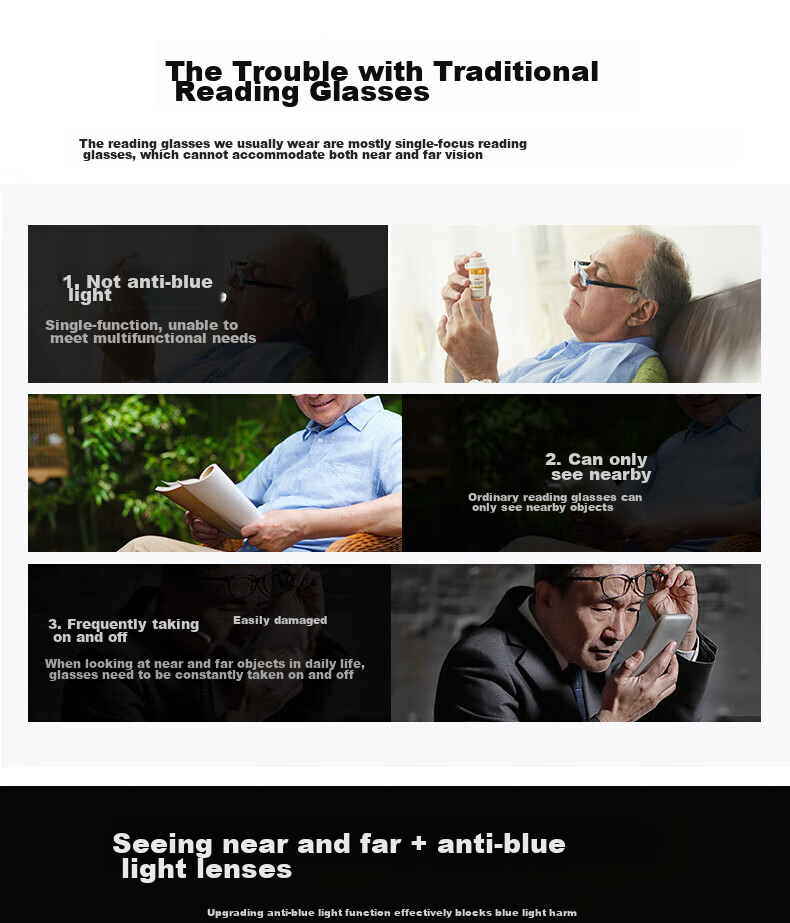 Boshide Reading Glasses, Foldable Reading Glasses, Progressive Multi-Focal Anti-Blue Light, Foldable Full-Frame [Silver] 100 Degrees 8