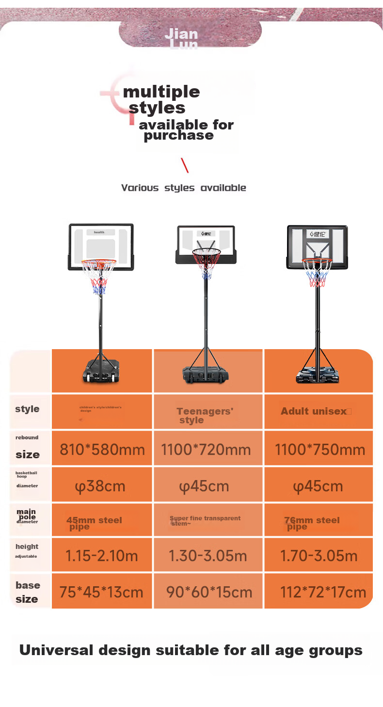JEEANLEAN Youth And Adult Mobile Adjustable Basketball Hoop, Indoor Basketball Rim for Childre 10
