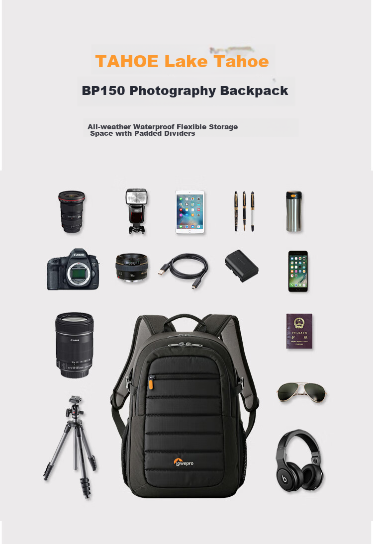LOWEPRO Leshebao Camera Bag, Tahoe BP150 Backpack Photography Bag for Men And Women, Sports Camera Bag for DSLR And Mirrorless Cameras, Multifunctional Portable Drone Bag, Gray (LP37232-PWW) 3
