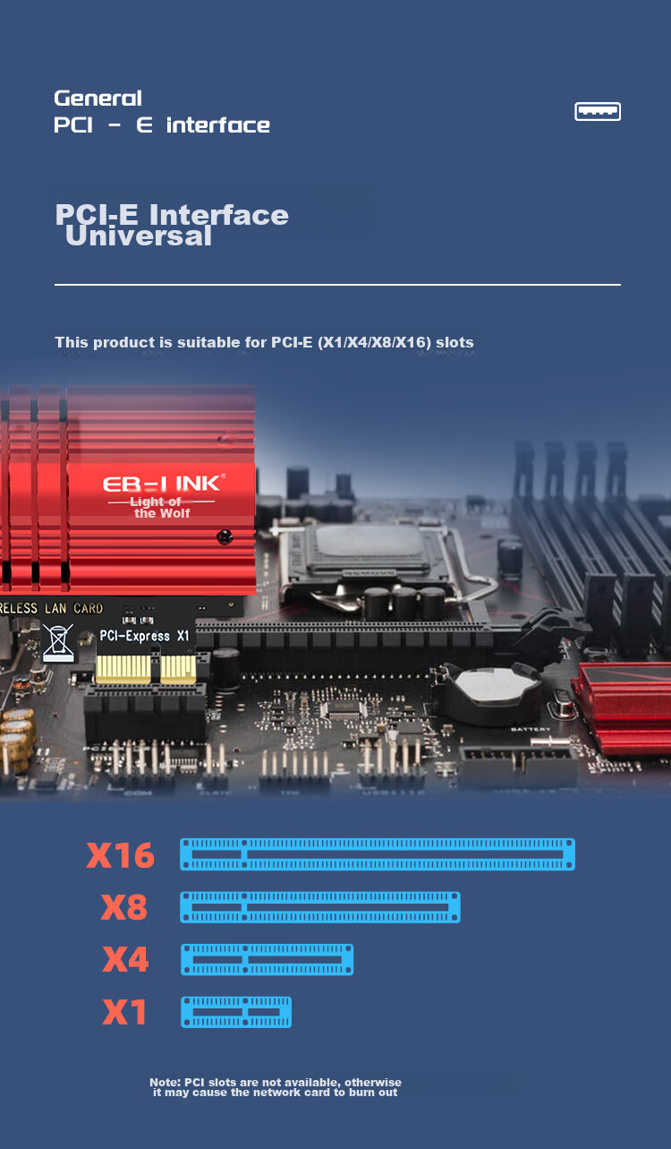 EB-LINK Intel AX210 Chip PCI-E Wireless Network Card, Bluetooth 5.3, Desktop Computer Built-In WiFi 6 Tri-Band, 5374M Gigabit Network Card, PCIE Gaming Desktop Network Card 10