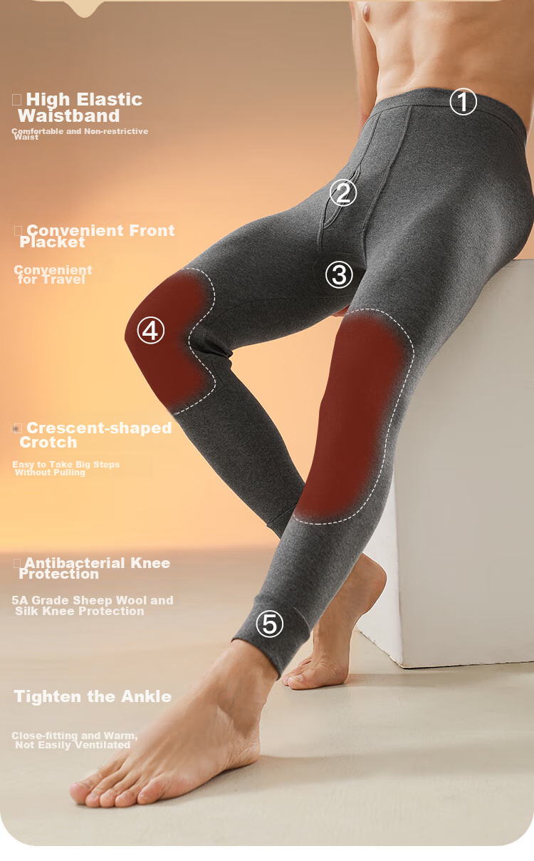 LangSha Men's Autumn Long Johns, Single Piece, Pure Cotton Thin Style, Wool Antibacterial Knee Protection, Men's Cotton Wool Pants, Thermal Underpants, Black, L 9