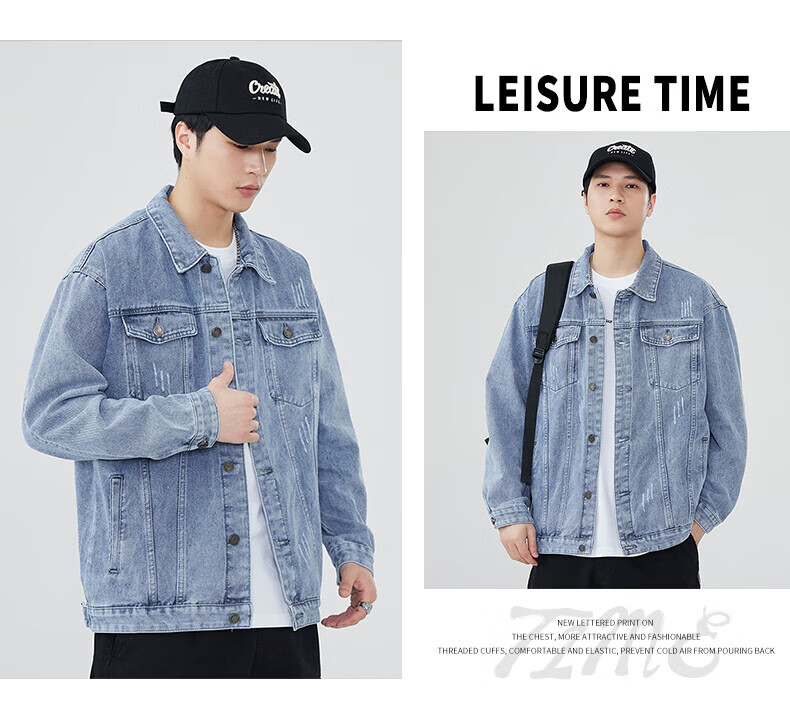 Jeanswest Denim Jacket for Men, 2026 Autumn Season, Trendy Label Loose Versatile Clothing, Blue XL 6