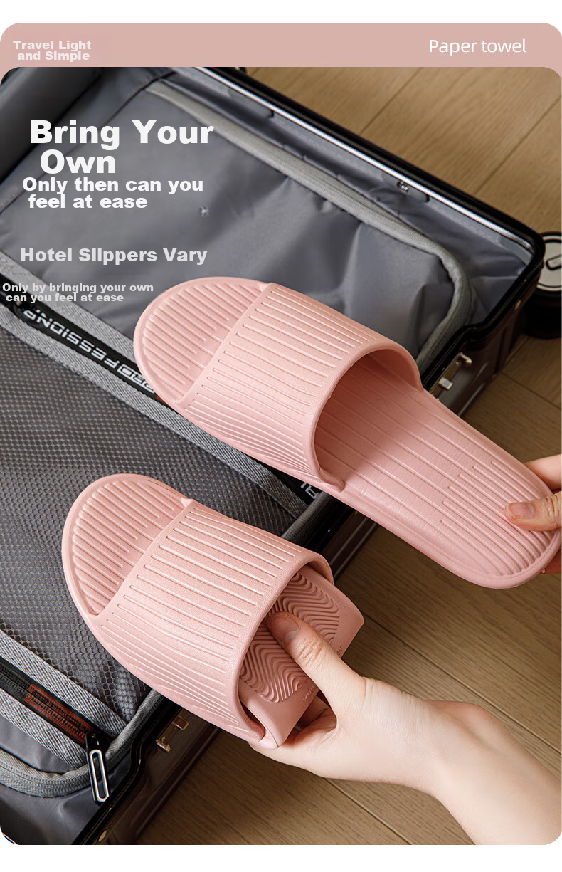 GUOLUOFEI Foldable Portable Ultra-Light Slippers for Travel And Business Trips, Hotel Bathroom Slippers for Men And Women, Summer, Nude Pink, Size 38-39 2