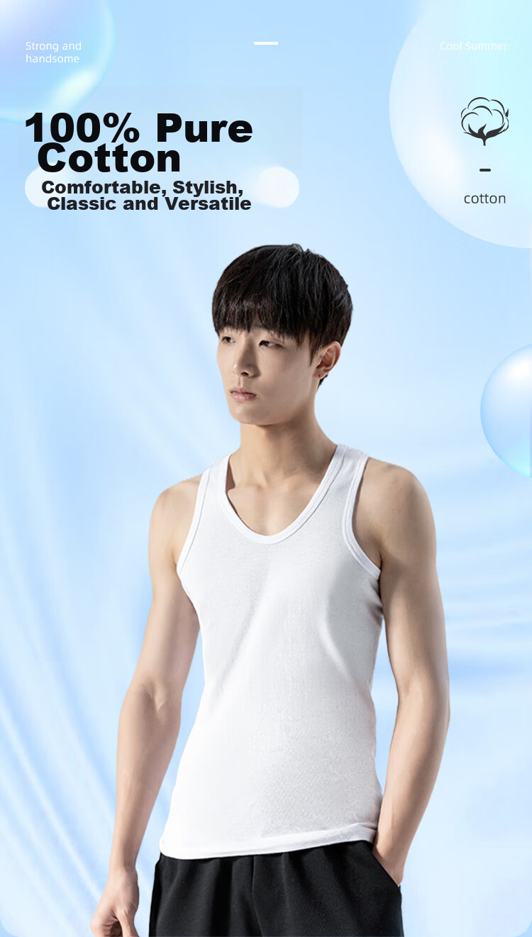 Yiershuang [3-Pack] Men's Cotton Vest Sports Fitness Sweat-Absorbing Breathable 100% Cotton Tank Top Plus Size Undershirt 1