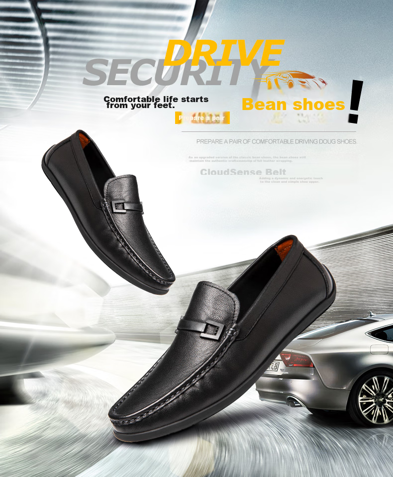 Aokang Business Casual Leather Shoes, Comfortable Soft Sole Driving Shoes, Low-Top Slip-On Loafers, Lazy Slip-Ons, Black, Size 39 1
