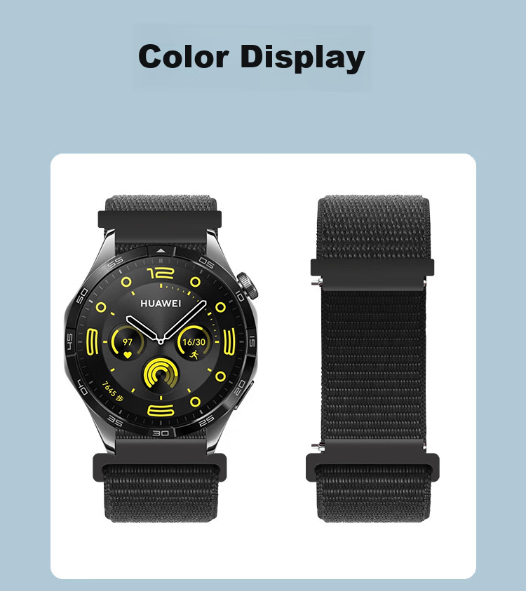 Freeson Compatible with Huawei WATCH4/3/GT4/3/2/Pro/Honor Magic2/GS3 (46mm) Smartwatch, Loop Nylon Strap Breathable Wristband 22mm Black 7