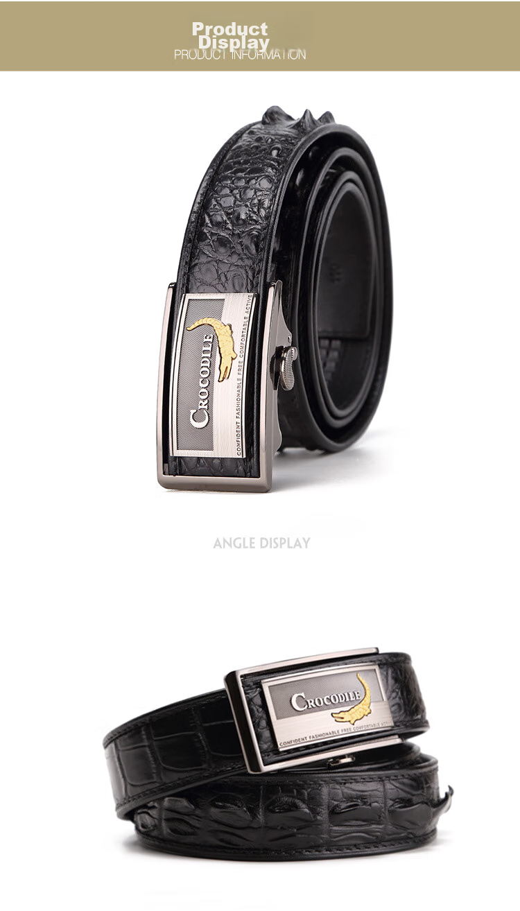 CROCODILE [Double Bone Crocodile Skin] Belt Gift Box, Men's Cowhide Business Inner Wear Automatic Buckle Waistband, Birthday Gift D261 15