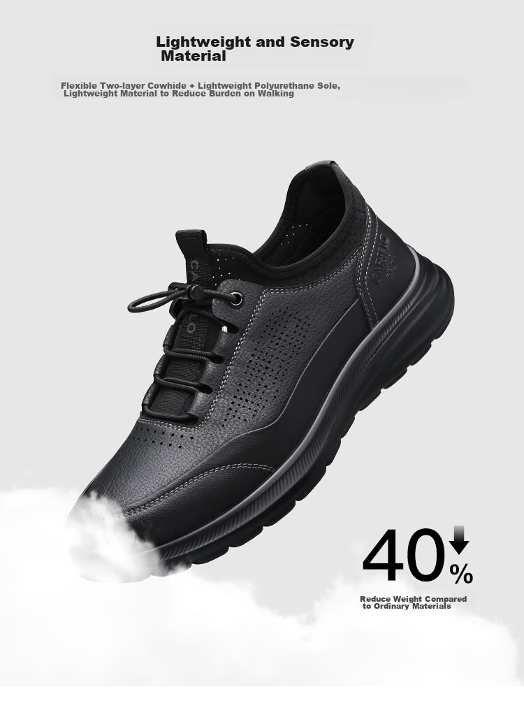 CARTELO Genuine Leather Men's Shoes, Business Casual Sports New Style, Autumn And Winter Soft Thick Sole Versatile Commuter Dad Shoes, Black Slip-O 12