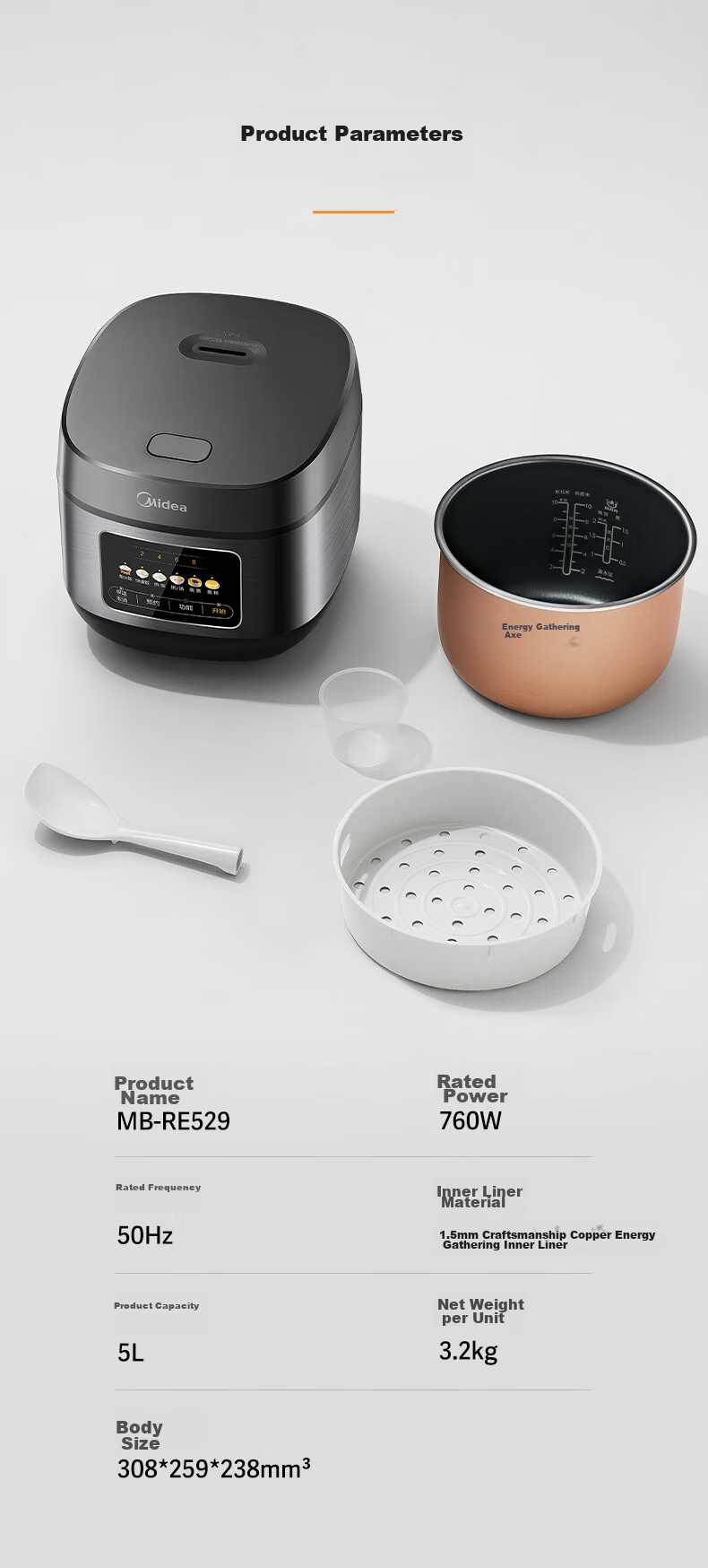 Midea Micro-Pressure Rice Cooker for 3-10 People, Large Capacity Household Electric Rice Cooker, Smart Reservation, Multi-Functional for Soup Cooking, Rice, Grains, Porridge, Versatile Pot, Metal Body 19