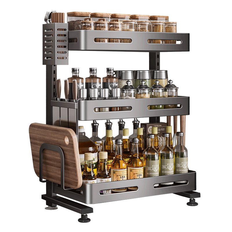 Cobbe Kitchen Storage Rack, Spice Rack, Countertop Kitchen Organizer, Seasoning Storage Shelf, Knife Holder, Multifunctional Rack, Double-Layer Shelf