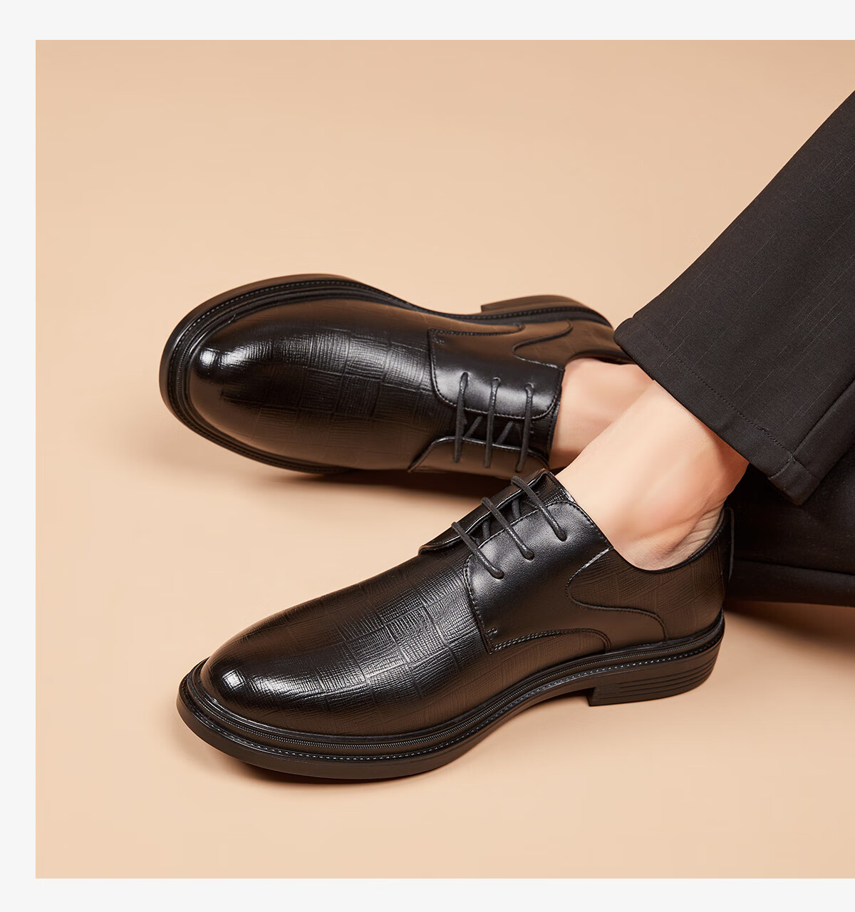 Huili Leather Shoes for Men, Business Casual British Style Derby Shoes, Versatile Comfortable Non-Slip Formal Shoes, Black, Size 40 6