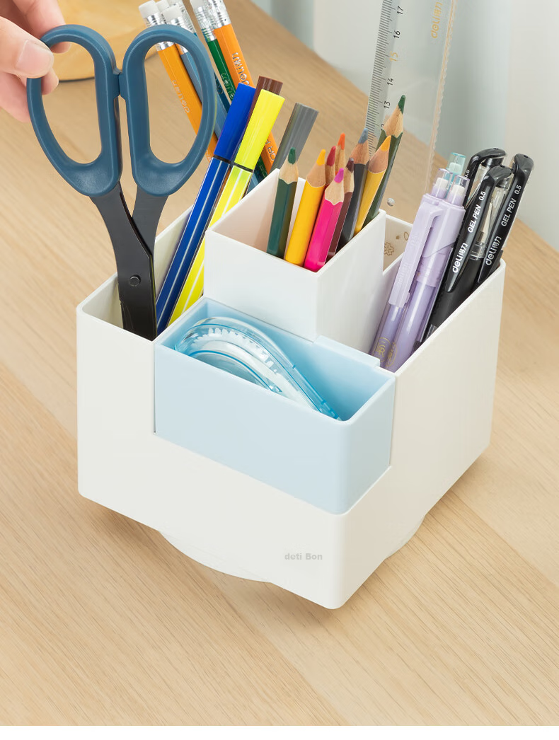 Deli Creative Rotating Pen Holder, Simple Multifunctional Pen Container for Children And Students, Office Desk Storage Box, Cosmetic Organizer, Blue PK200 5