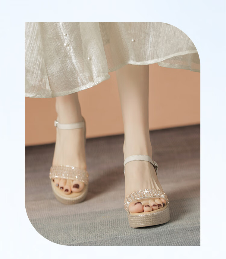 ZHR Women's Sandals, Summer Height-Increasing Soft-Soled Wedge Sandals, Comfortable Buckle Strap Women's Shoes, M582, Beige, Size 37 10
