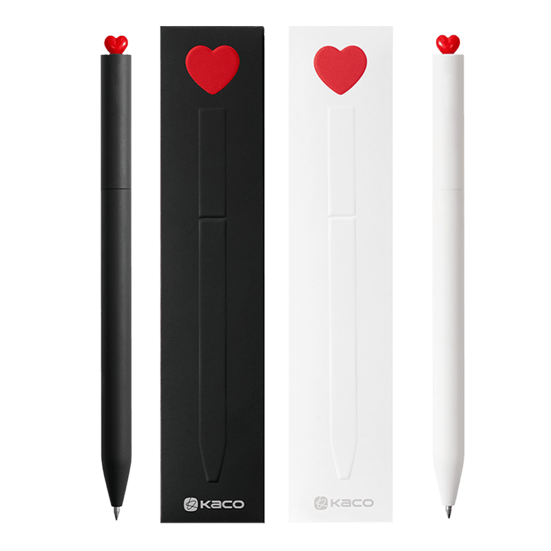 [Valentine's Day Gift] KACO Heart-Shaped Gel Pen, Stylish Rotating Refill, 0.5mm Black Pen, Signature Pen, Ink Pen, Exam Pen Set, Birthday Gift, One Set Each in Black And White