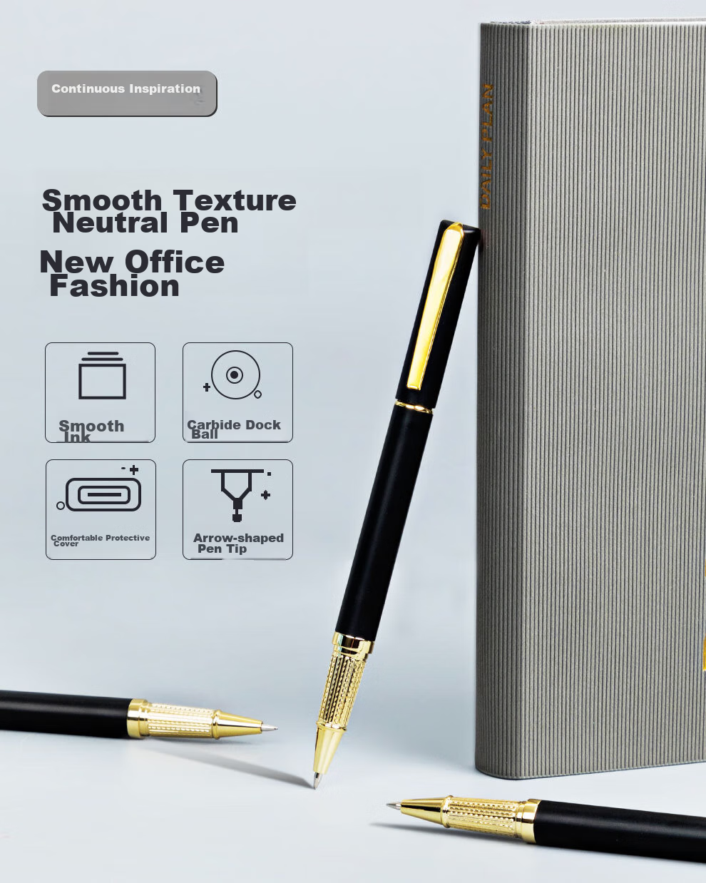 Longe [5-Pack] Business Gel Pens, 0.5mm Bullet Tip, Black Ink, Office Pens with Customizable Logo 1