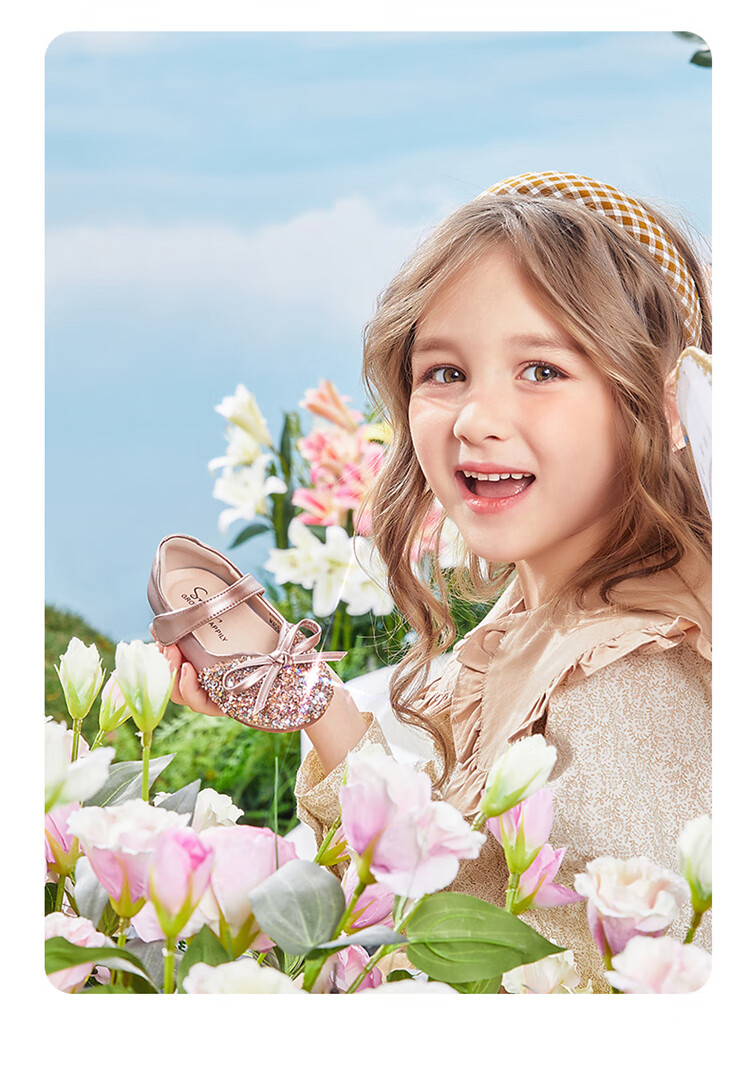 Snoffy Girls' Leather Shoes, Spring Children's Crystal Shoes, Shiny Diamond Princess Shoes, Comfortable Soft-Soled Flats for Little Girls, Moonlight Silver, Size 28 18
