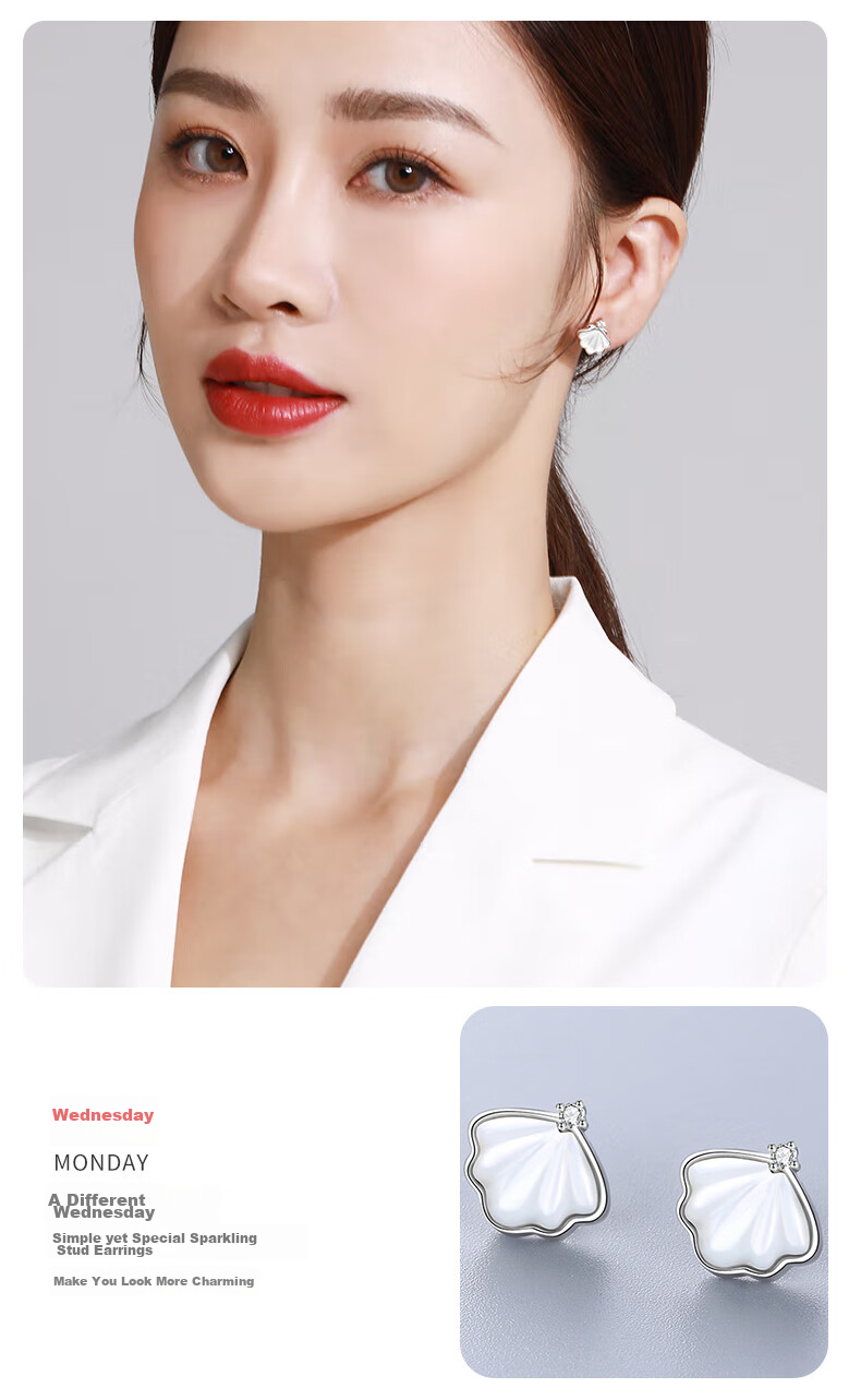 Dijing 999 Sterling Silver Earrings for Women, 2026 New Style Weekly Studs, Elegant High-End Ear Drops, Birthday Gift for Women And Wives 8