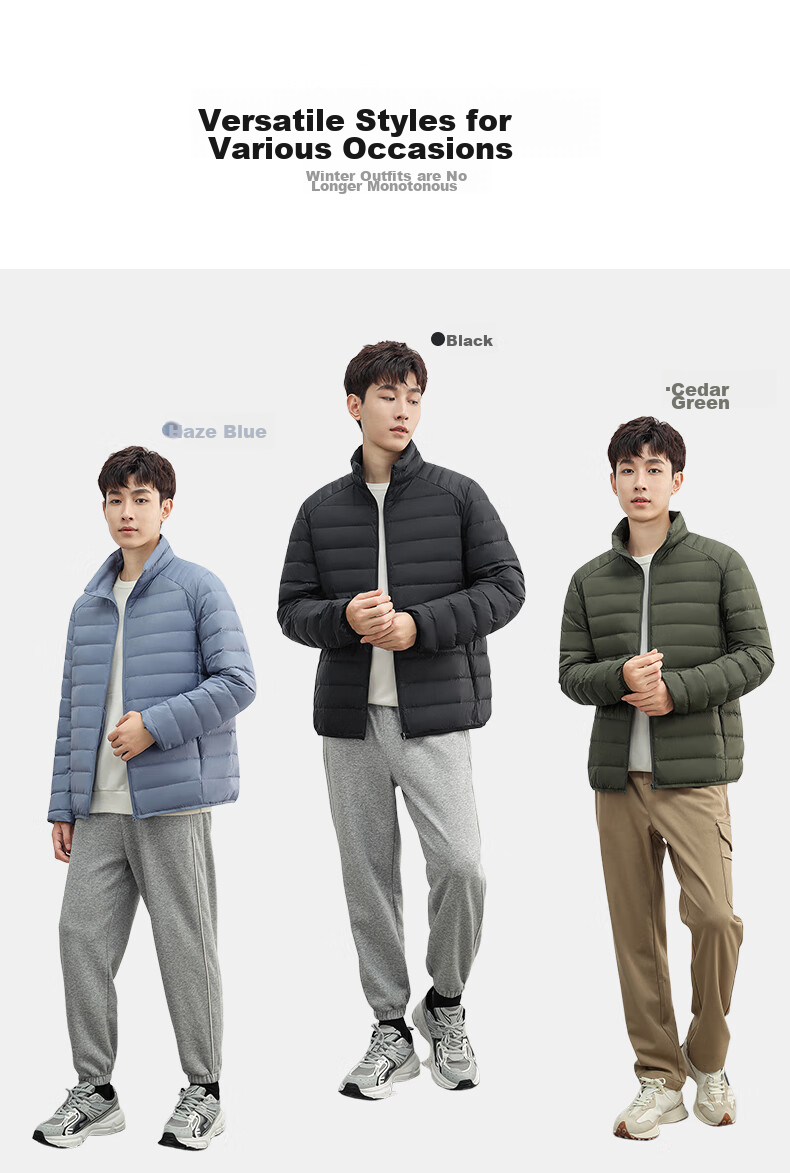 YAYA Men's Short Ribbed down Jacket with Stand Collar, Solid Color, Warm Duck down, Versatile Fashionable Couple's Lightweight down Coat 2