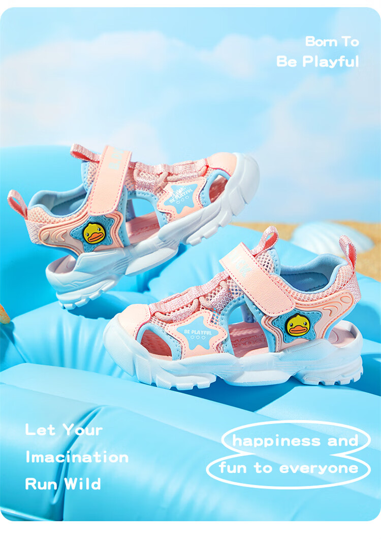 B.Duck Children's Sandals, Summer Breathable Closed-Toe Anti-Kick Beach Sandals for Boys And Girls, Color Pink, Size 25 9