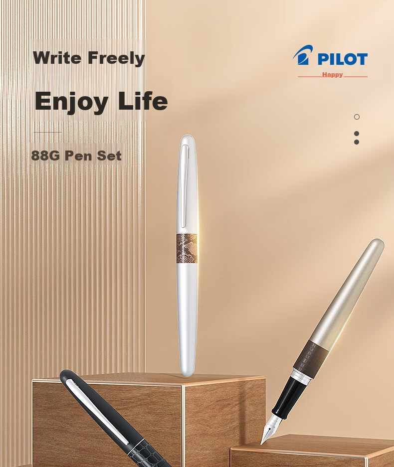PILOT 88G Student Calligraphy Practice Fountain Pen, High-End Gift Box Ink Set, Commercial Office Adult Gift, FPMR2 Black Crocodile Pattern M Nib 2