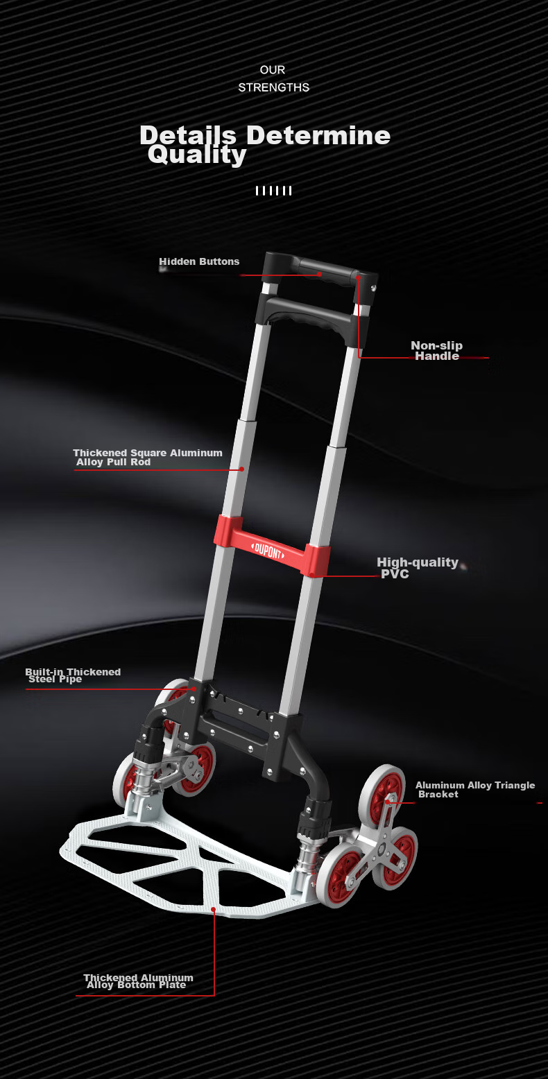 DU PONT Nai'an Series Folding Grocery Cart with Handle, Portable Luggage Trolley for Stairs, Moving, And Hauling 8