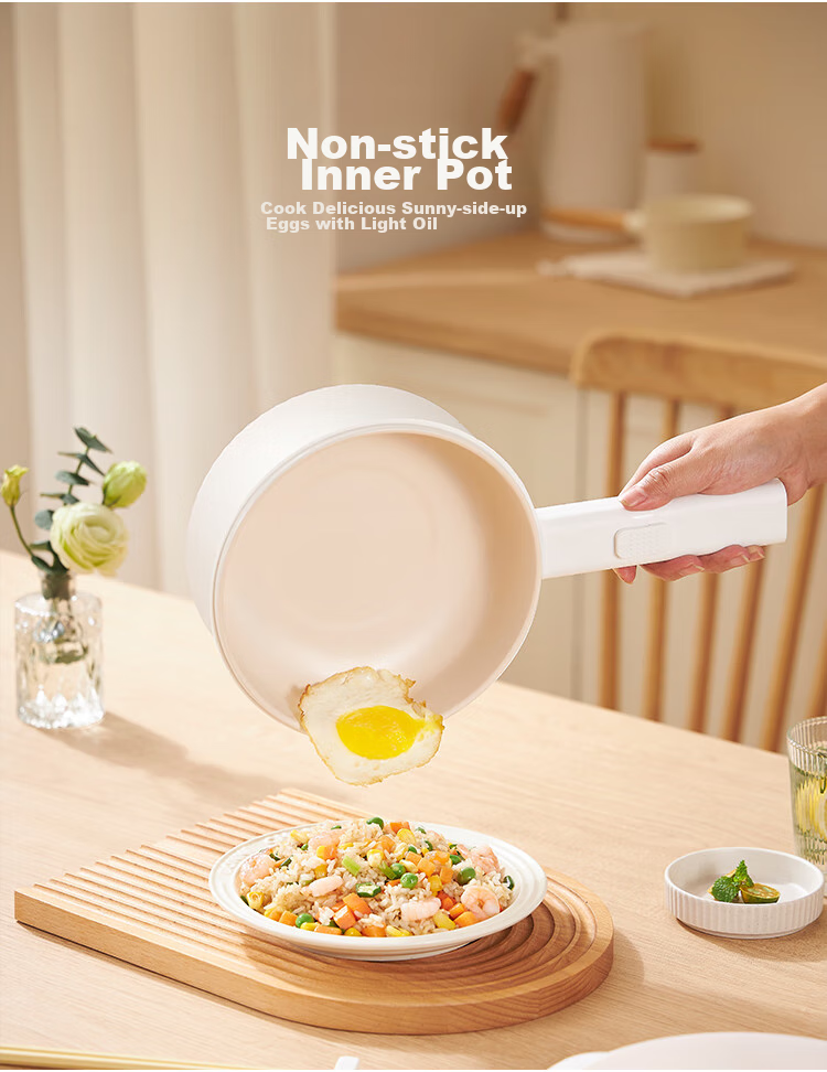 PESKOE Titanium Coated Electric Cooking Pot 1.6L Electric Hot Pot Electric Frying Pan Small Electric Pot Multifunctional Hot Pot Noodle Cooker GY-001 11