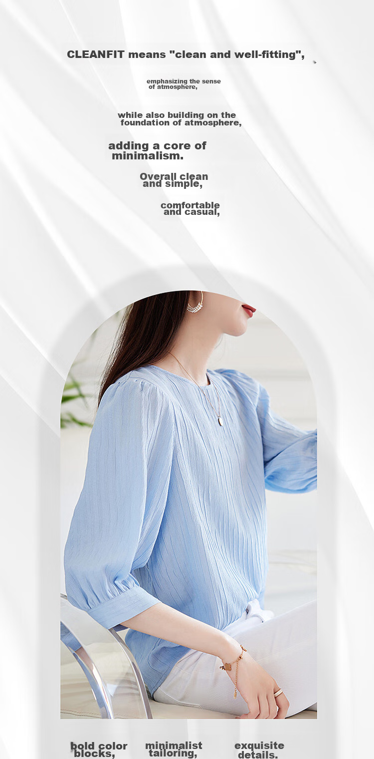 Dme [French Textured Shirt] Summer Commuter Round Neck Lantern Sleeve Blouse Women's Top, Off-White, L 2